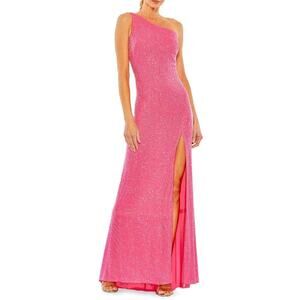 Mac Duggal Ieena One Sequined One Shoulder Gown Dress Pink Size 10